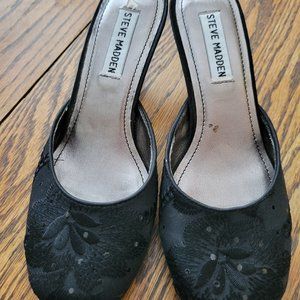Brand New Steve Madden Black Sequin Mules Size 6M